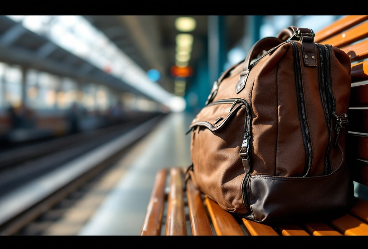 A cream duffel bag shown in close-up.